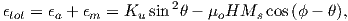                      2
ϵtot = ϵa + ϵm = Ku sin  θ − μoHMs  cos (ϕ − θ),  